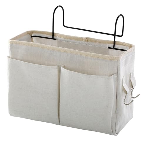 Bedside Caddy Organizer Hanging Storage Basket with Large Pockets & Hooks, Heavy-Duty Canvas Bedside Organizer for Bunk Beds, Dorm Rooms, Hospital Beds & Small Spaces (Beige) - color: Beige