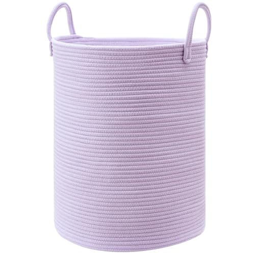 80L Extra Large Purple Hamper Laundry Basket for Nursery Kids 16Dx22H inches Tall Lavender Blanket Basket for Girls Cotton Rope Lilac Clothes Hamper in Bedroom - color: Purple, size: Extra Large (80L)