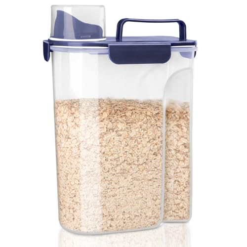 Komzon Rice Container, Airtight Rice Storage Container 10lb, Cereal Containers Storage, BPA Free Food Dispenser with Pouring Spout Handle for Flour Pasta Grain, Pet Dog Cat Bird Food Storage Container - color: 10lb Blue