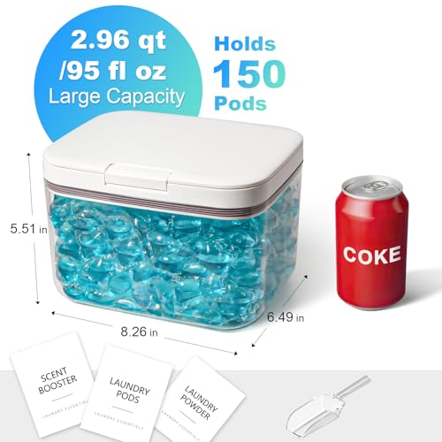 Laundry Pods Container, 1 Pack 2.96 qt. / 95 fl oz Powder Holder Dispenser for Laundry Room Organization Decor, Plastic Pod Beads Detergent Containers for Storage - size: 94 fl oz