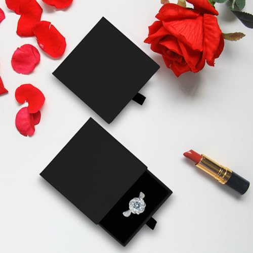 Coobbar Luxury Velvet-Lined Jewelry Gift Box 12-Pack, Compact Drawer Style Organizer for Earrings & Rings, Elegant Bracelet Display Box, Small Jewelry Storage Box, 3.5x3.5x1.26 Inches (Black) - color: Black