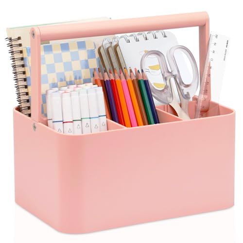 Multipurpose Caddy Organizer with Handle and Adjustable Divider, Portable Art Supply Storage Organizer for Art Craft Supplies, Dorm, Classroom, Office, Bathroom, Shower, Cleaning, Makeup (Pink) - color: Pink
