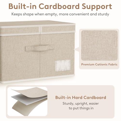Lifewit Clothes Storage Bins with Lids, Fabric Foldable Storage Boxes with Handles, Decorative Closet Organizer, Stackable Cube Baskets Container for Bedroom, Office, 34.5L Large Beige, 2 Packs - size: Large