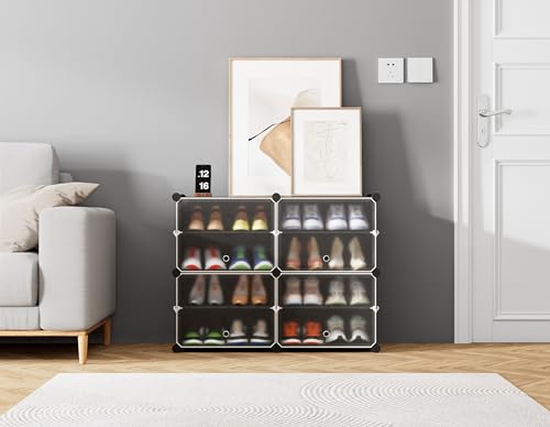 HOMIDEC Shoe Rack, 4 Tier Shoe Storage Cabinet 16 Pair Plastic Shoe Shelves Organizer for Closet Hallway Bedroom Entryway Black - color: Black, style: 2 by 4