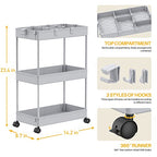 SPACELEAD 3 Tier Rolling Cart with Wheels, Storage Craft Art Trolley Organizer Serving, 3 Hanging Baskets Easy Assembly, for Office, Living Room, Kitchen, Gray - color: Grey