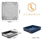 LLmoway PU Leather Valet Tray Nightstand Desk Organizer for Men Women Home Office Phone Watch Jewelry Glasses Keys Coins Storage - color: Dark Blue