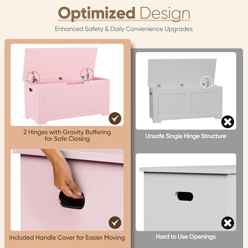 JungleA 39.4" Storage Chest Trunk, Large Wooden Storage Box, Organizer Shoe Blanket Bench with 2 Safety Hinges, Supports 288 lb, Easy Assembly, for Entryway, Bedroom, Living Room, Pink - color: Pink, size: 39.4"