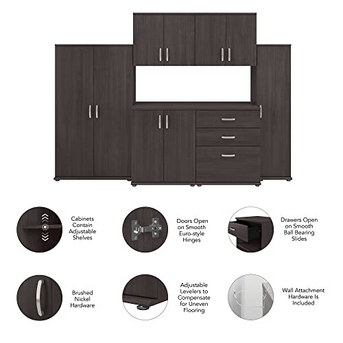 Bush Business Furniture Universal 6 Piece Modular Closet Storage Set with Floor and Wall Cabinets in Storm Gray