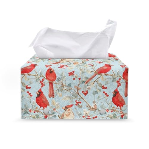 Christmas Cardinal Tissue Box Cover, Rectangle Leather Tissue Cover Waterproof Tissues Holder Decorative Organizer with Fashion Prints Home Decor Items - color: Christmas Cardinal