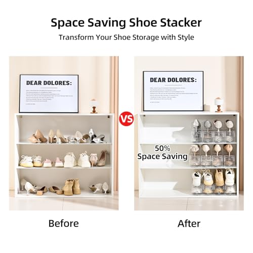 Shoe Slots Organizer,Adjustable Shoe Rack with Three Levels,shoe stackers for a pair of Shoes (Clear, 10 Pack) - size: 10 Pack