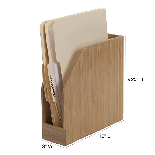 MobileVision Bamboo Vertical File Folder Holder & Office Product Organizer, Store Files, Magazines, Notepads, Books and more, 2 Pack Combo Set - color: Bamboo