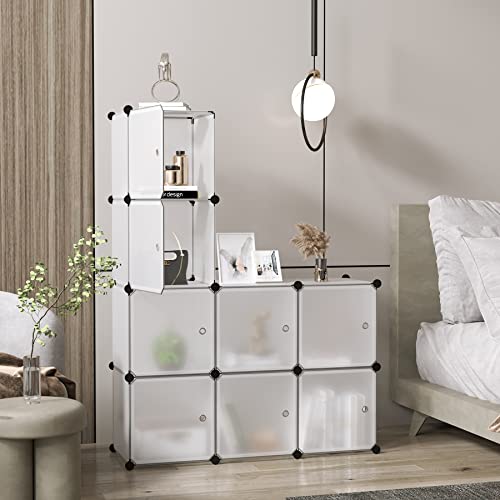 C&AHOME Cube Storage Organizer with Doors, 8-Cube Shelf, Closet Cabinet, DIY Plastic Modular Bookshelf, Storage Shelves Ideal for Bedroom,Living Room,24.8" L × 12.4" W × 48.4" H White USBTM3008B-DOOR - color: Transparent White
