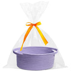 Pro Goleem Small Woven Basket with Gift Bags and Ribbons Durable Baskets for Gifts Empty Small Rope Basket for Storage 12"X 8" X 5" Baby Toy Basket with Handles, purple - color: Purple
