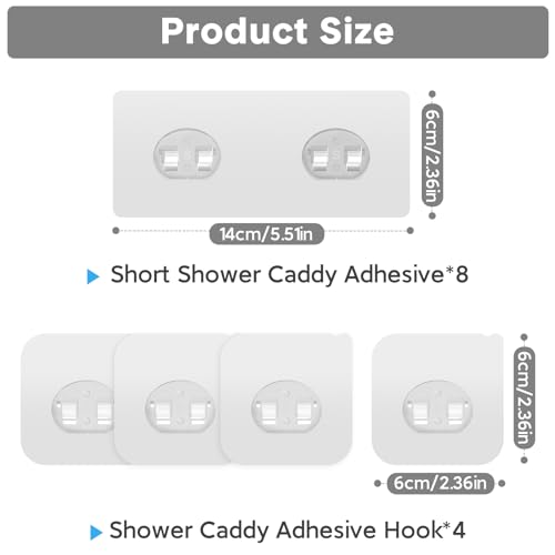 Shower Caddy Adhesive Replacement, Transparent Strong Adhesive Hooks, No Drilling, Waterproof, for Shower Caddy, Bathroom Storage Shelves and Kitchen Racks (Double*8pcs + Single*4pcs) - color: 8 Double + 4 Single