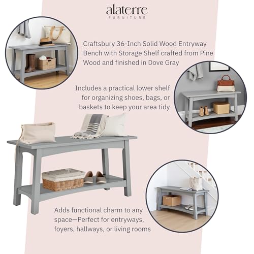 Craftsbury 36-Inch Wood Entryway Bench with Storage Shelf – Dove Gray Accent Bench for Entryway, Hallway, or Living Room – Small Space Seating with Farmhouse Charm by Alaterre Furniture - color: Grey