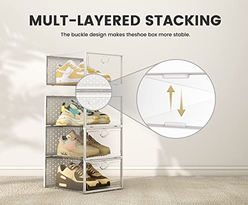 Pinkpum XXL Larger Shoe Storage Boxes Fit Size 14, Clear Plastic Stackable Shoe Organizer 12 Pack Sneaker Storage for Sneakerheads Shoe Containers - color: White, size: 12 Pack XX-Large