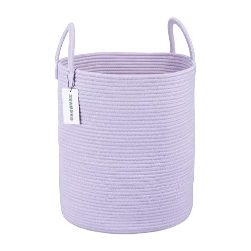 XUANGUO Rope Laundry Basket Hamper for Clothes Woven Storage Basket for Living Room Bedroom Boho Tall Rope Baskets for Blanket Toys Pillow Towels Baby Nursery Hamper Bin Large purple or lavender - color: light purple, size: Regular