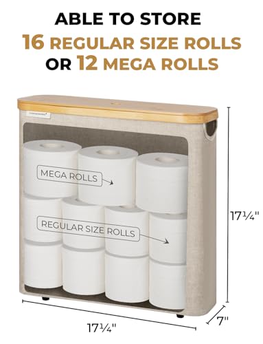 StorageWorks Large Toilet Paper Storage with Bamboo Lid, Toilet Paper Holder Basket for Up to 12 Mega or 16 Regular Size Rolls, Paper Storage Baskets for Bathroom, Light Khaki, 1 Pack - color: Light Khaki, size: Large