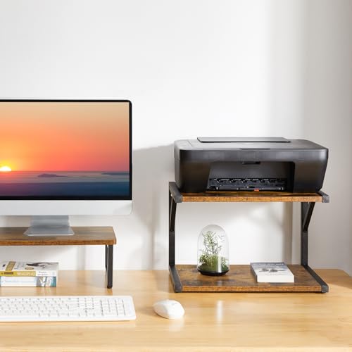 IBUYKE 2-Tier Desktop Printer Stand Holder, Multi-Purpose Desk Organizer Storage Shelf, Book Shelf Printer Shelf for Fax Machine, Scanner, Files, Books, Rustic Brown UTLJ004H - color: Brown, size: no wheels