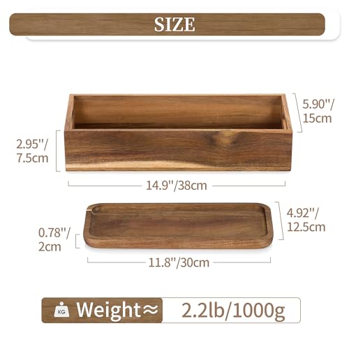Hanobe Bathroom Toilet Tank Basket: Wood Acacia 2pcs Toilet Paper Topper with Vanity Tray Back of Organizer Toiletry Storage Holder Box