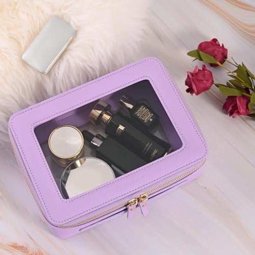 Aveniee Clear Makeup Bag Organizer,Large Travel Toiletry Bag for Women, Waterproof Cosmetic Pouch with Zippers,Car Organizers and Storage Case for Accessories,Lilac - color: Lilac, style: Large Glam