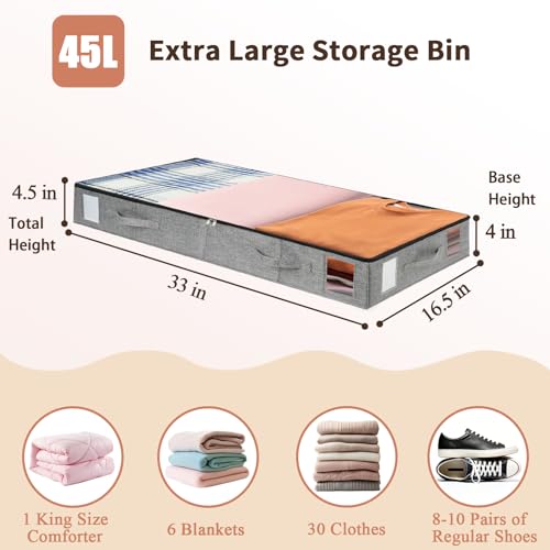 combocube 2 Pack Under Bed Storage Containers, 4.5" Low Profile Underbed Storage Bins with Sturdy Support, Stackable Space Saving Organizer with 4 Handles & Label Windows for Shoes Clothes Blankets - color: 2 Pack, size: 4.5"