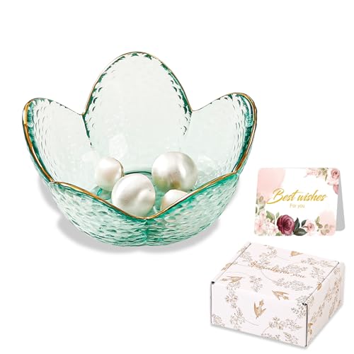Binoster Friendship Gifts For Women Jewelry Dish Glass Ring Dish Jewelry Tray Cute Vanity Organizer Room Decor Jewellery Tray Trinket Dish Cute Bedroom Decor Christmas House Warming Gifts for women - color: Golden-edged Green