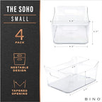 BINO | Plastic Organizer Bins, Small - 4 Pack | The SOHO Collection | Multi-Use Plastic Bin | Pantry & Freezer Organizer Bin | Storage Containers | Bins for Home & Kitchen Org - size: Small