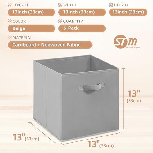 STORAGE MANIAC Storage Cubes, 13 Inch Collapsible Storage Bins with Handles, 6 Pack Fabric Foldable Bins for Organization, Durable Storage Bins for Closet, Shelves, Offices, Toys, 6-Pack Grey - color: Grey-6 Pack, size: 13 INCH