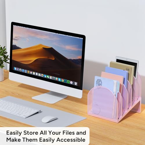 5-Section Desk File Organizer, Metal Mesh Folder Organizer for Documents, Mail & Office Papers (Pink) - color: Pink