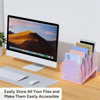 5-Section Desk File Organizer, Metal Mesh Folder Organizer for Documents, Mail & Office Papers (Pink) - color: Pink