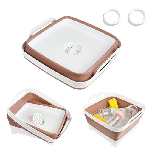 GIMWA Collapsible Wash Basin for Baby Bottles - 2.4 Gallons Portable Wash Bin for RV Camping Sink, Space-Saving Dish Tub (Mocha) - color: Mocha