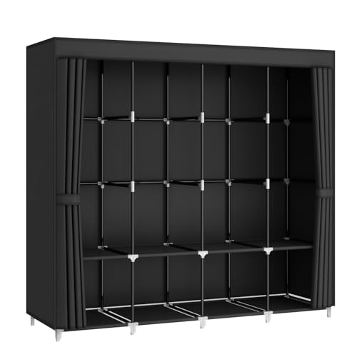 MOGELAFOO Portable Closet Wardrobe, 67-Inch Clothes Organizer with 4 Hanging Rods and 8 Shelves, Non-Woven Fabric Cover, Large Capacity Storage for Bedroom and Living Room, Black - color: Black, size: 67"W x 18"D x 66"H