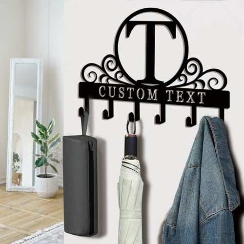 Personalized Initial Key Holder for Wall, Decorative Metal Key Holder Wall Mount, Key Hooks Coat Rack Monogram Decor, Perfect for Bathroom, Living Room, Kitchen, Anniversary Housewarming Gift - style: Custom