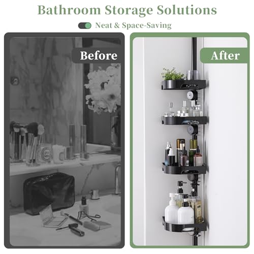 akinbas Tension Pole Shower Caddy Organizer with4 Tier L-Shaped Rust Resistant Bathroom Corner Shelves with 34-124 Inch Adjustable No Drilling Quick Install Shower Rack for Bath Essentials (Black) - color: Black, size: 4 Tier-Standard
