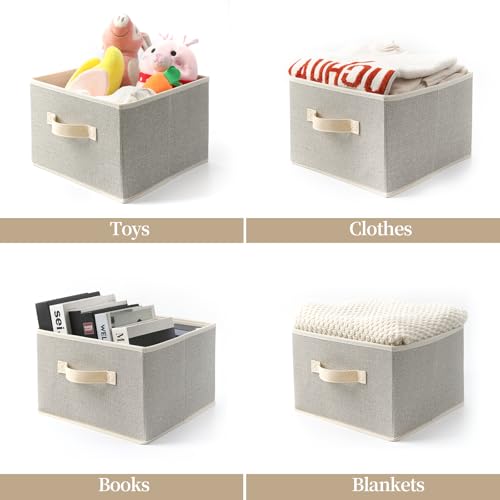 Storage Baskets, 11-Inch Woven Fabric Bins, Storage Cubes with Reinforced Handles, Organizer Bins for Closet Shelves, Foldable, for Toys, Clothes, Natural Beige (2PCS/Beige-11*11*7.8inch)
