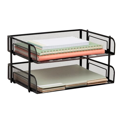 Mind Reader 2-Tier Stackable Paper Tray, Desktop Organizer for Letter-Size Documents, Office File Storage, Metal Mesh, Set of 2, Black - color: Black