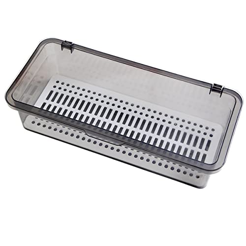Flatware Tray Kitchen Drawer Organizer With Lid And Drainer - Plastic Kitchen Cutlery Tray and Utensil Storage Container with Cover - Dinnerware Holder for Spoons Forks Knives 10.0x4.3x2.8 - color: Coffee