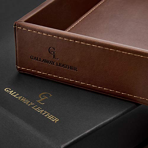 GALLAWAY Leather Valet Tray for Men - Nightstand Organizer EDC Tray for Wallet and Keys - Bedside Dresser Catch All Dump Key Bowl for Entryway Table, Dark Brown - color: Dark Brown