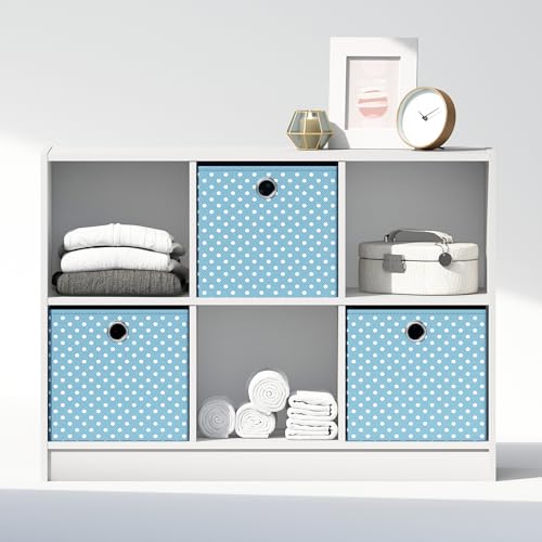 Furinno Cubic Closet Organizers and Storage, 6-Cube Closet Organizer with Bins, Open Shelf Storage, for Wardrobe, Bedroom, Living Room, White - color: White/Light Blue