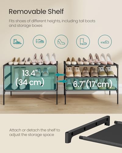 SONGMICS Shoe Rack, 3-Tier Shoe Storage Organizer, Space-Saving, 11.7 x 24.5 x 21 Inches, Entryway, Metal Frame, Non-Woven Fabric Shelves, Ink Black ULSH023BH01 - color: Ink Black, size: 3 Tiers (24.5"W)