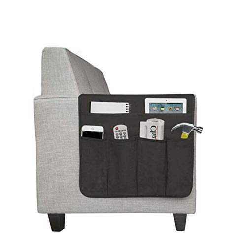 IPENNY Cotton Linen Sofa Couch Remote Control Holder Chair Armrest Caddy Pocket Organizer Storage Bag for Cellphone Tablet Notepad Book Magazines DVD Eyewears Drinker Snacks Holder Pouch - color: Cotton, Black