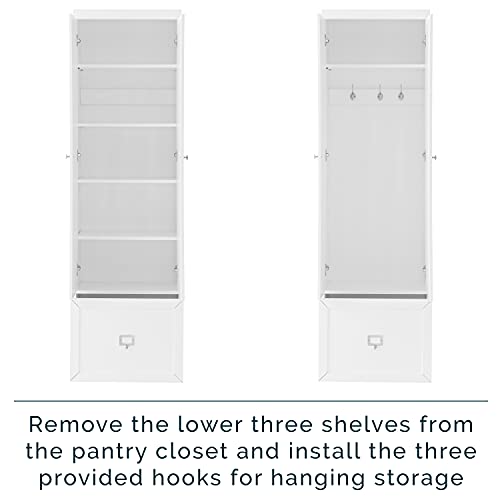 Crosley Furniture Harper 4-Piece Storage Cabinet, Shoe Rack Bench, and Wall Shelf Set with Coat Hooks, White