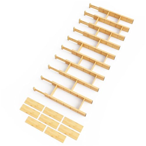 SpaceAid Bamboo Drawer Dividers with Inserts and Labels, Kitchen Adjustable Drawer Organizers, Expandable Organization for Home, Office, Dressers, 10 Dividers with 24 Inserts (17"-22" Natural) - color: NATURAL, size: 2.35''H, 17''-22''L, 10 Dividers