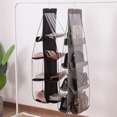 AARAINBOW 1 Pack Hanging Handbag Purse Organizer for Closet, Womens Purse Storage Organizers, Hand bag Organizer Holder, Wardrobe Purse Organizer 8 Pockets Space Saving 41 L x 13.5W (B-Black) - color: B-Black