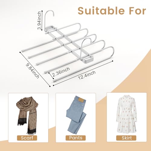 Pants Hangers Space Saving,Closet Hangers 5 Layers 2 Uses Multi Functional Pants Rack,Metal Heavy Duty Wardrobe Organizer Racks for Clothes Trousers Scarves Ties (2Pack Silver) - color: 2pack Silver