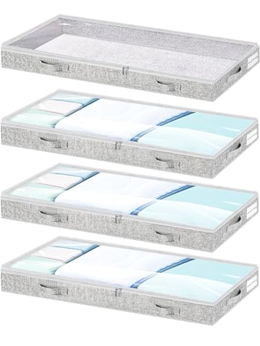 Low Profile Under Bed Storage, 3-Inch High Foldable Underbed Storage Bins with Lid & Zipper, No Structure, Super Slim Clothes Organizer for Crib Dorm Couch Low Bed, 8-Pack, Clear Top - size: 8 Pcs