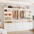 Closet System with 12 Drawers, 96" Wood Closet Organizer System, Walk-in Closet or Small Closet System with Shelves, Modular Closet Systems with 6 Expandable Hanging Rods, 4 Sets, White (8FT) - size: 8FT