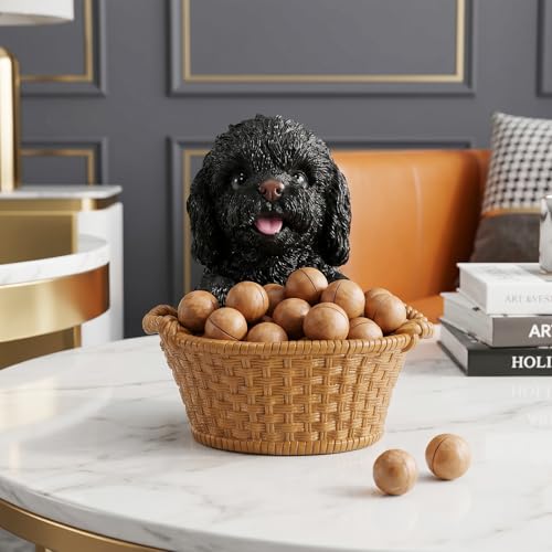 Bedside Nightstand Tray & Catchall Organizer Bowl Featuring Black Poodle - Dog Statue Valet Tray for Watches Wallet & Keys - Sleek Room Decor Accessory - color: Poodle with Wide Bowl - Black, size: Poodle