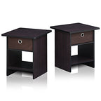 Furinno Dario End Table / Side Table / Night Stand / Bedside Table with Bin Drawer, 2-Pack, Dark Walnut - color: Dark Walnut, size: 2-Pack, Upper Bin